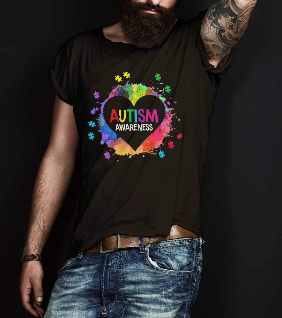 Autism Awareness Colorful Heart Puzzle Splash T-Shirt