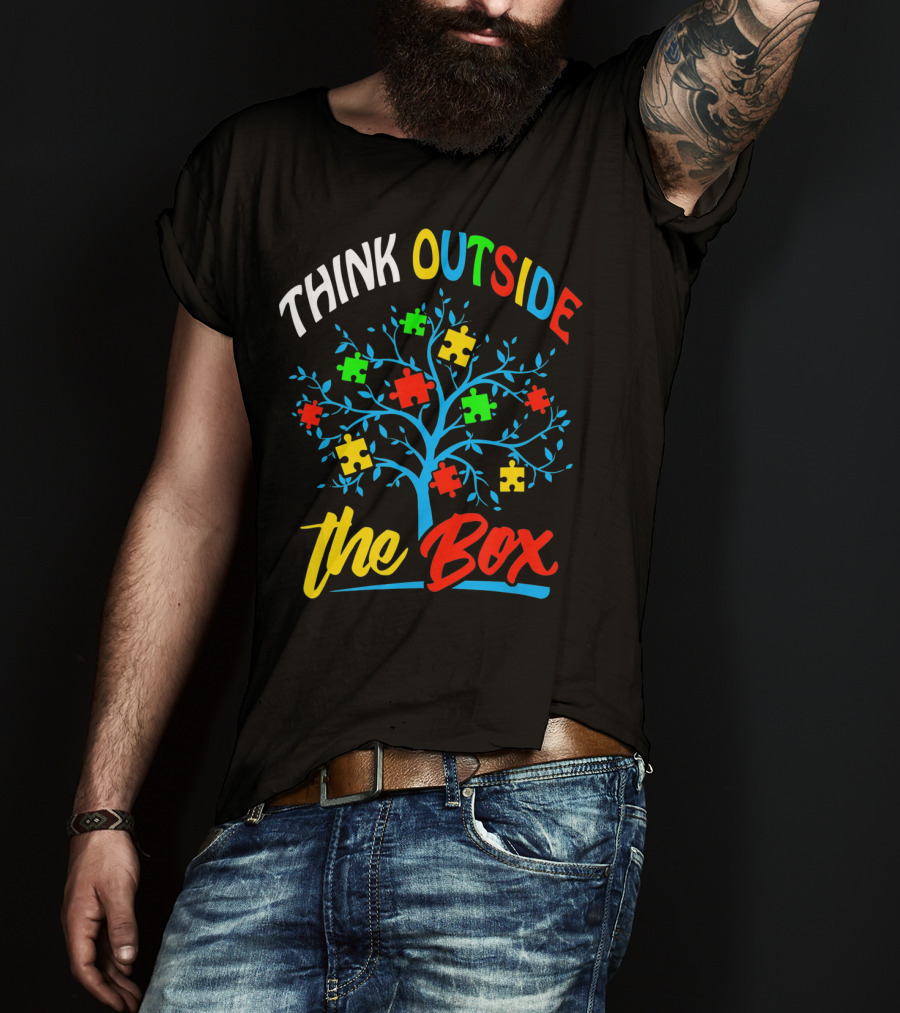 Think Outside The Box Puzzle Tree Autism Awareness T-Shirt