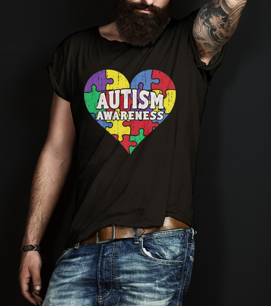 Autism Awareness Heart Puzzle Pieces T-Shirt