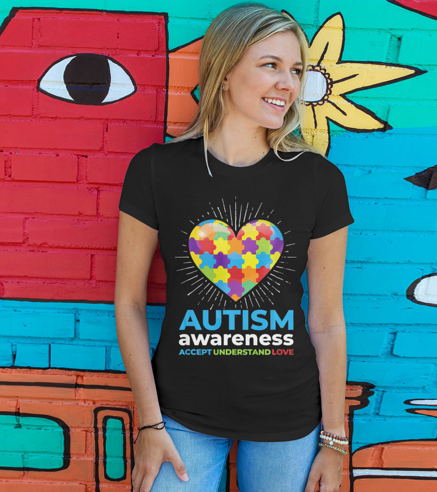 Autism Awareness Day Heart Puzzle Accept Understand Love T-Shirt