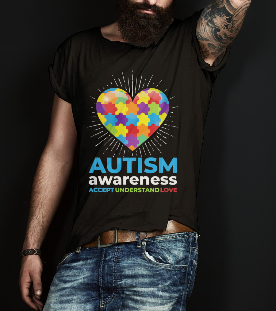 Autism Awareness Day Heart Puzzle Accept Understand Love T-Shirt