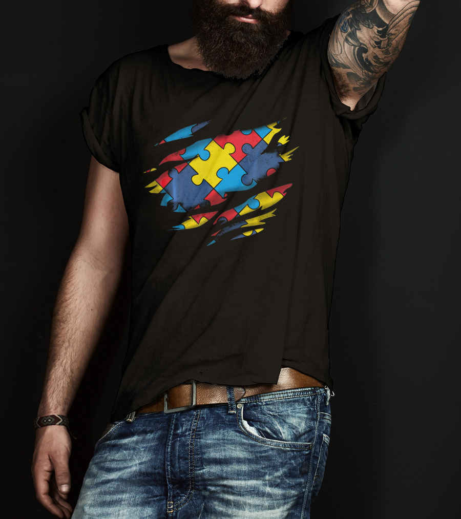 Autism Awareness Puzzle Pattern Superhero T-Shirt