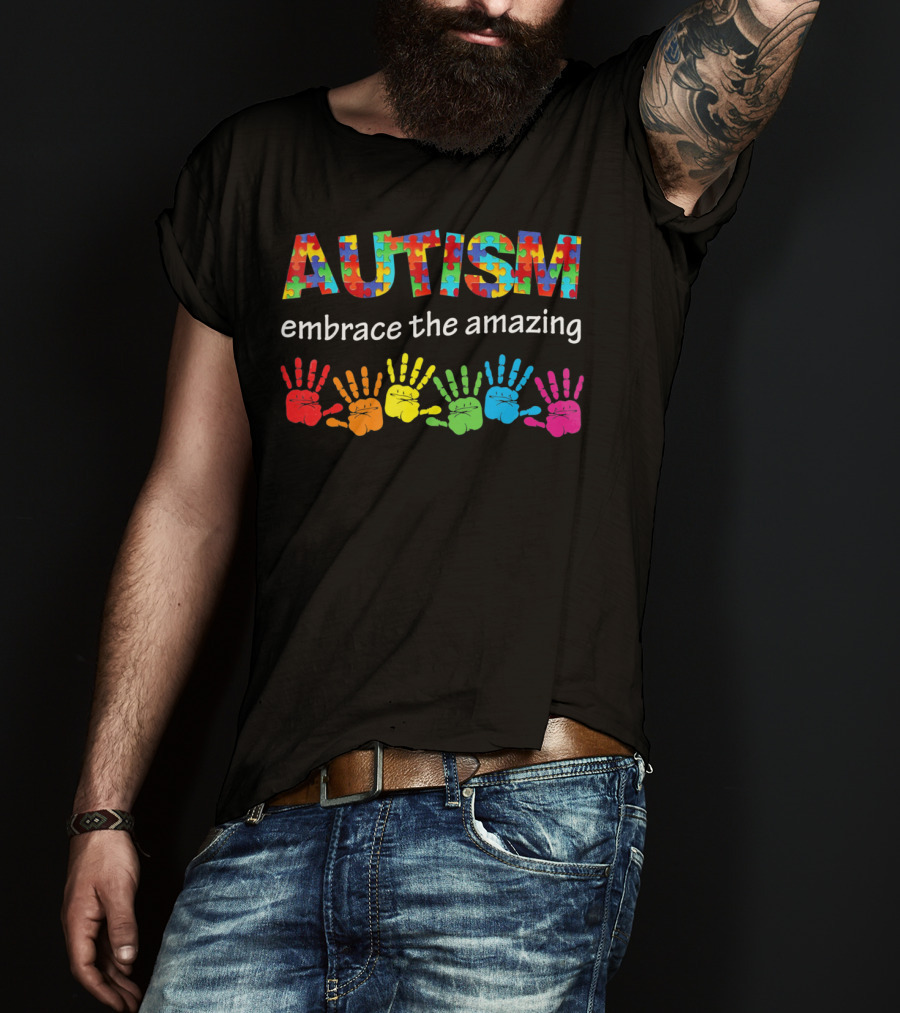 AUTISM Embrace The Amazing Rainbow Handprints Puzzle T-Shirt