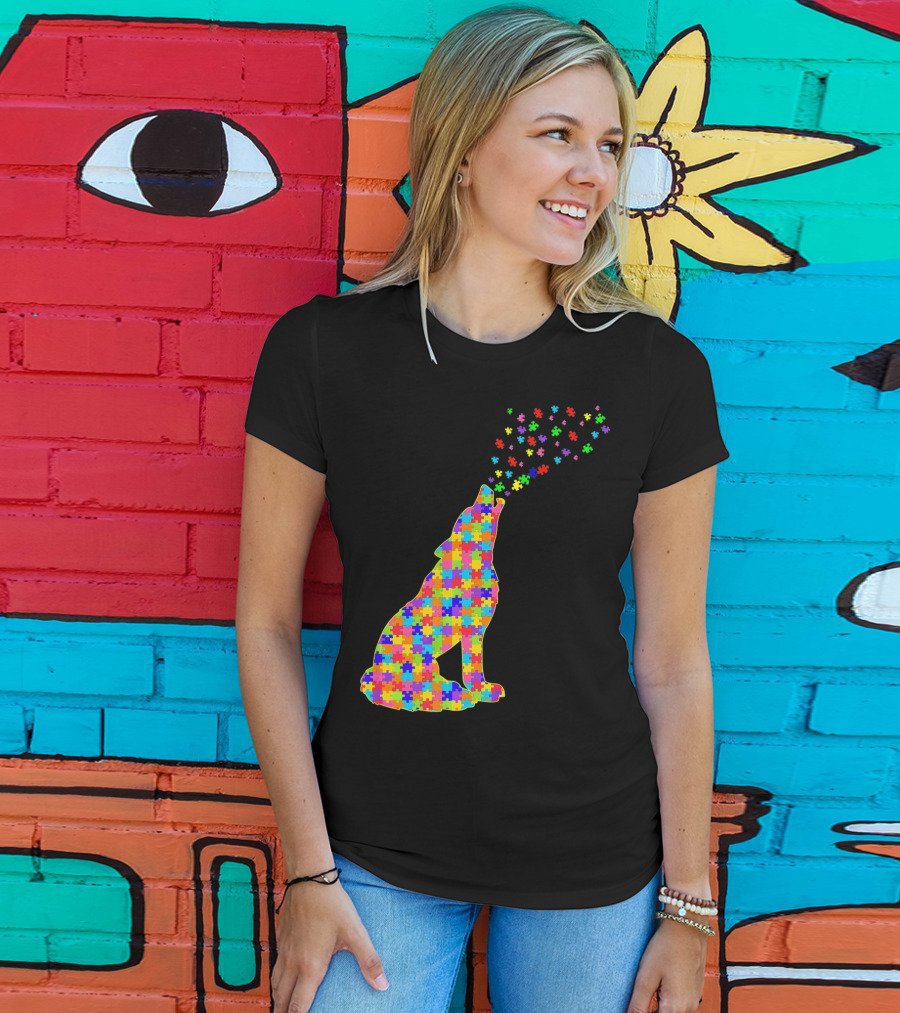 Wolf Puzzle Autism Awareness Puzzle Pieces T-Shirt