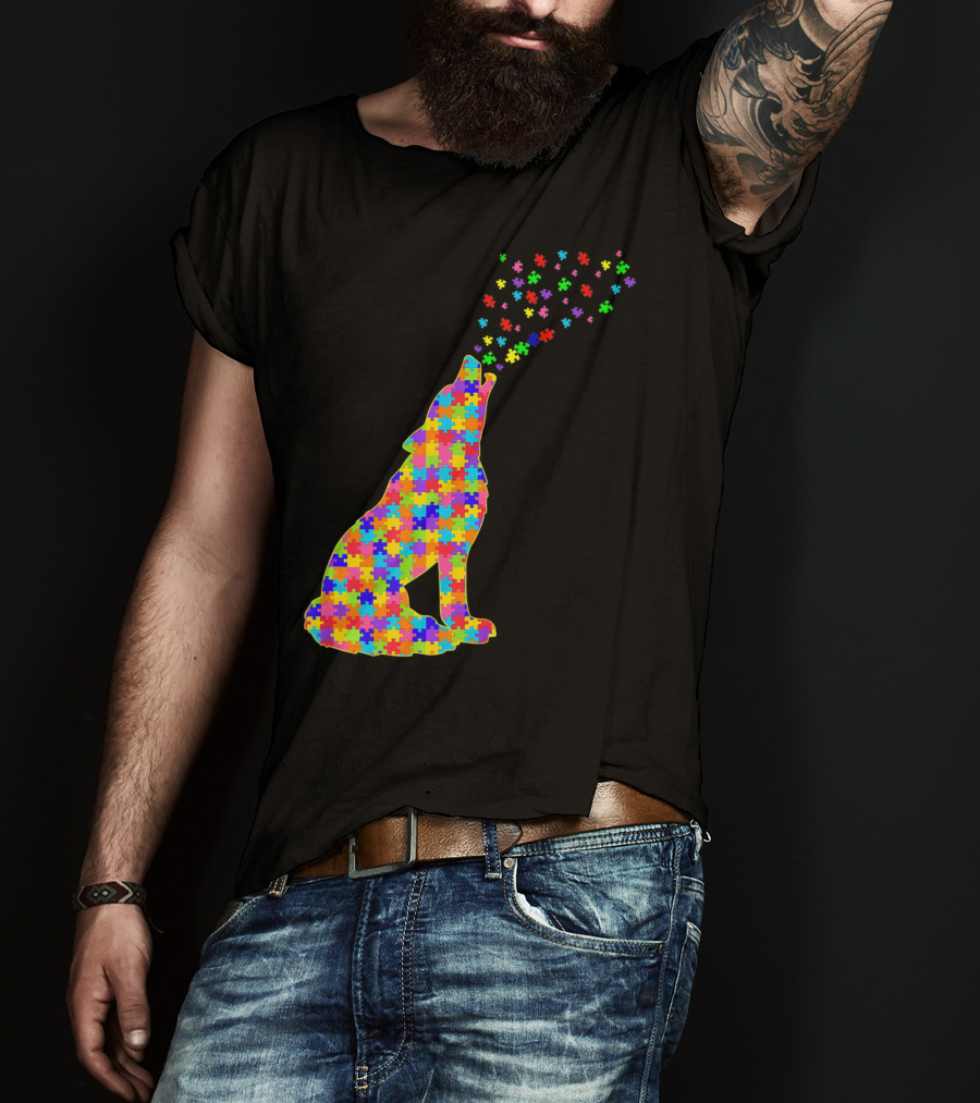 Wolf Puzzle Autism Awareness Puzzle Pieces T-Shirt