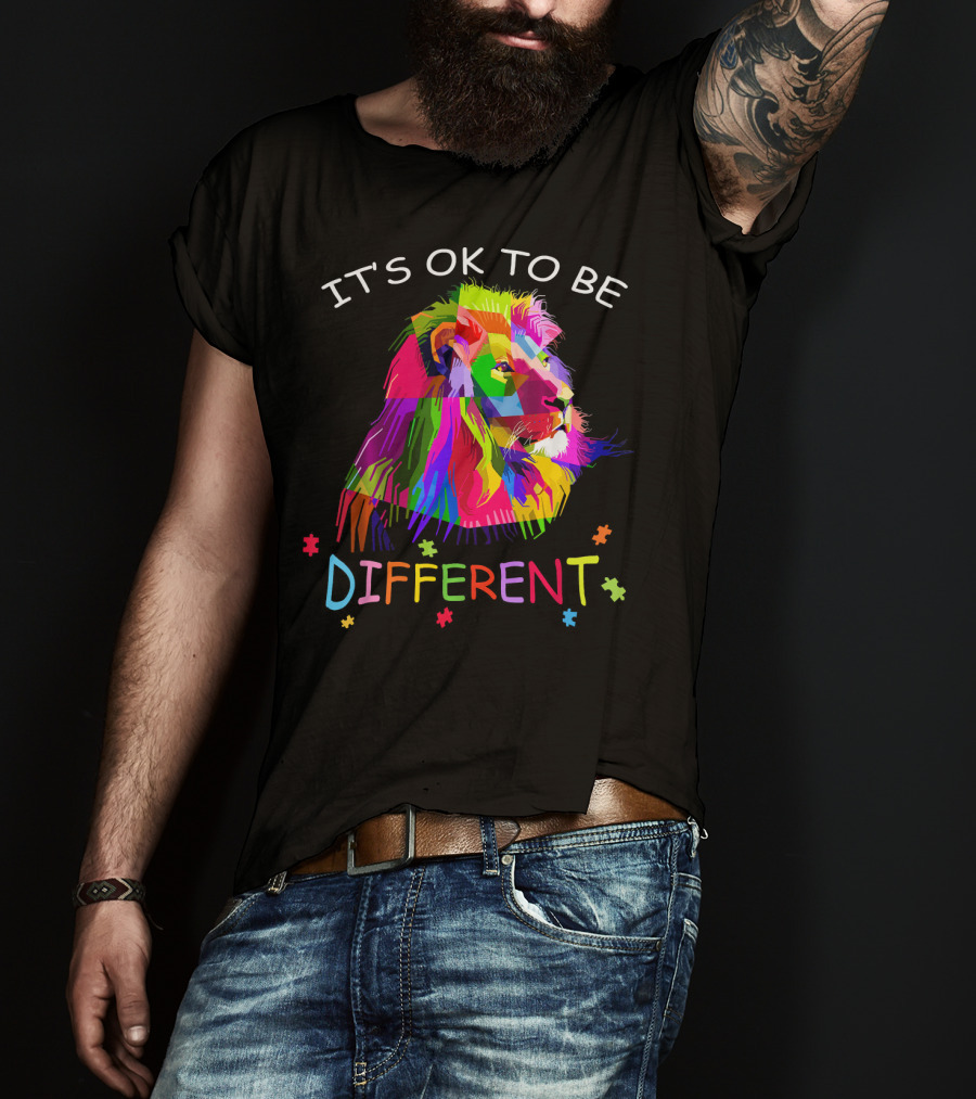 It's OK To Be Different Autism Awareness Colorful Lion T-Shirt