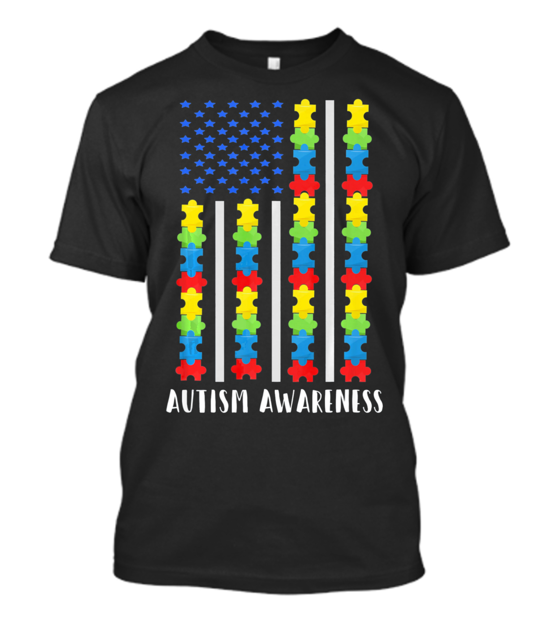 Autism Awareness Puzzle Piece USA Flag T-Shirt