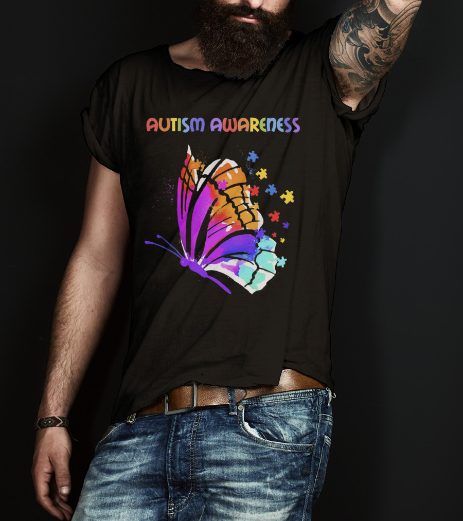 Autism Awareness Colorful Butterfly With Puzzle Pieces T-Shirt