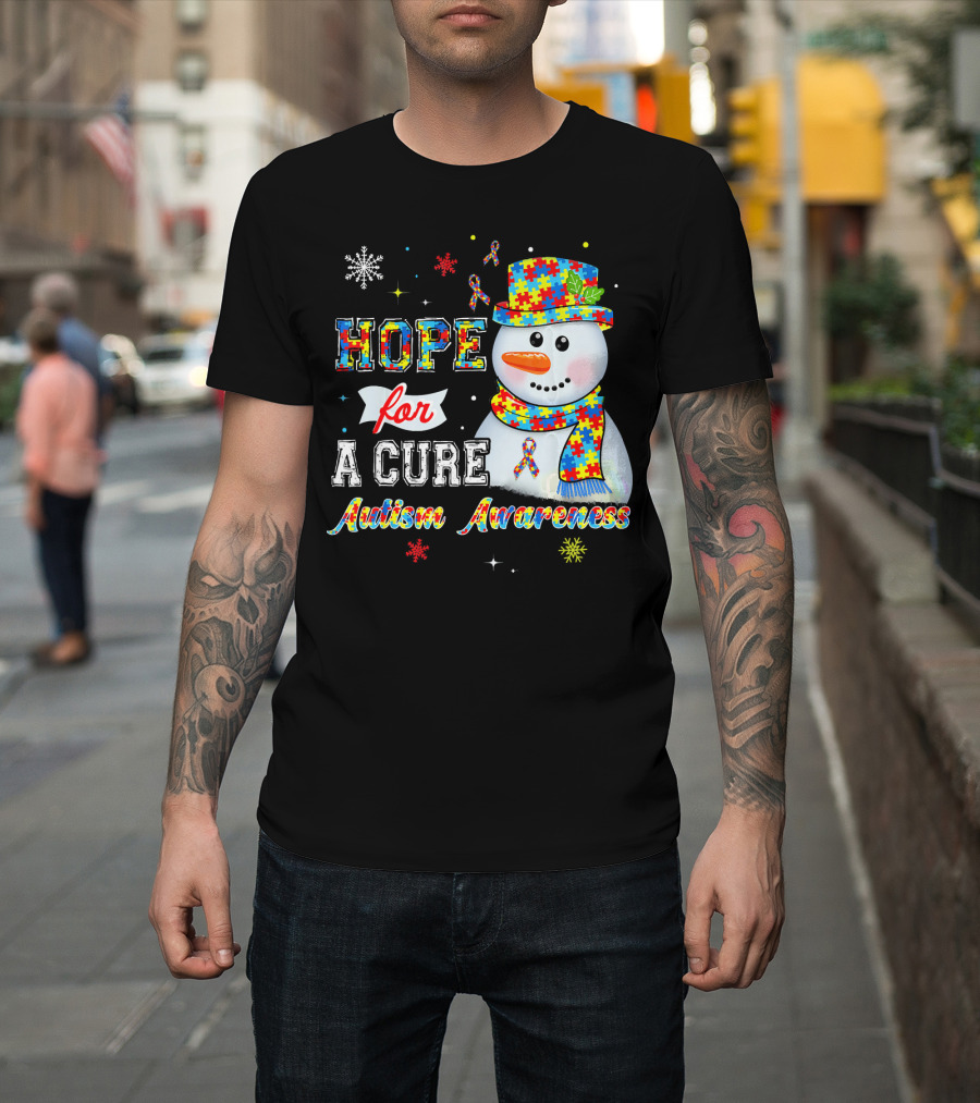 HOPE FOR A CURE Autism Awareness Snowman Puzzle T-Shirt