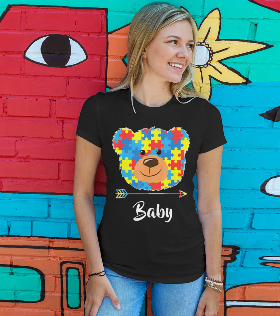 Baby Bear Autism Awareness Puzzle Pattern Cute Face T-Shirt