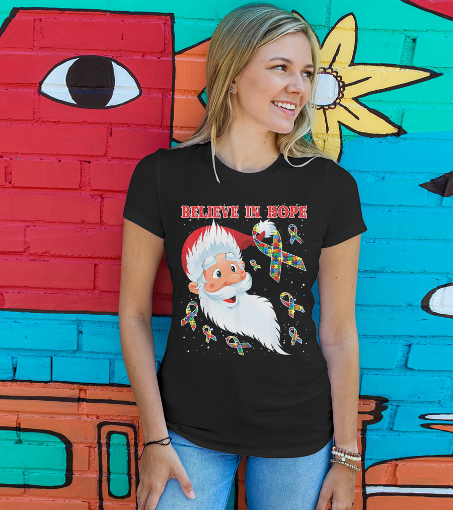 Believe In Hope Funny Santa Moon Autism Awareness T-Shirt