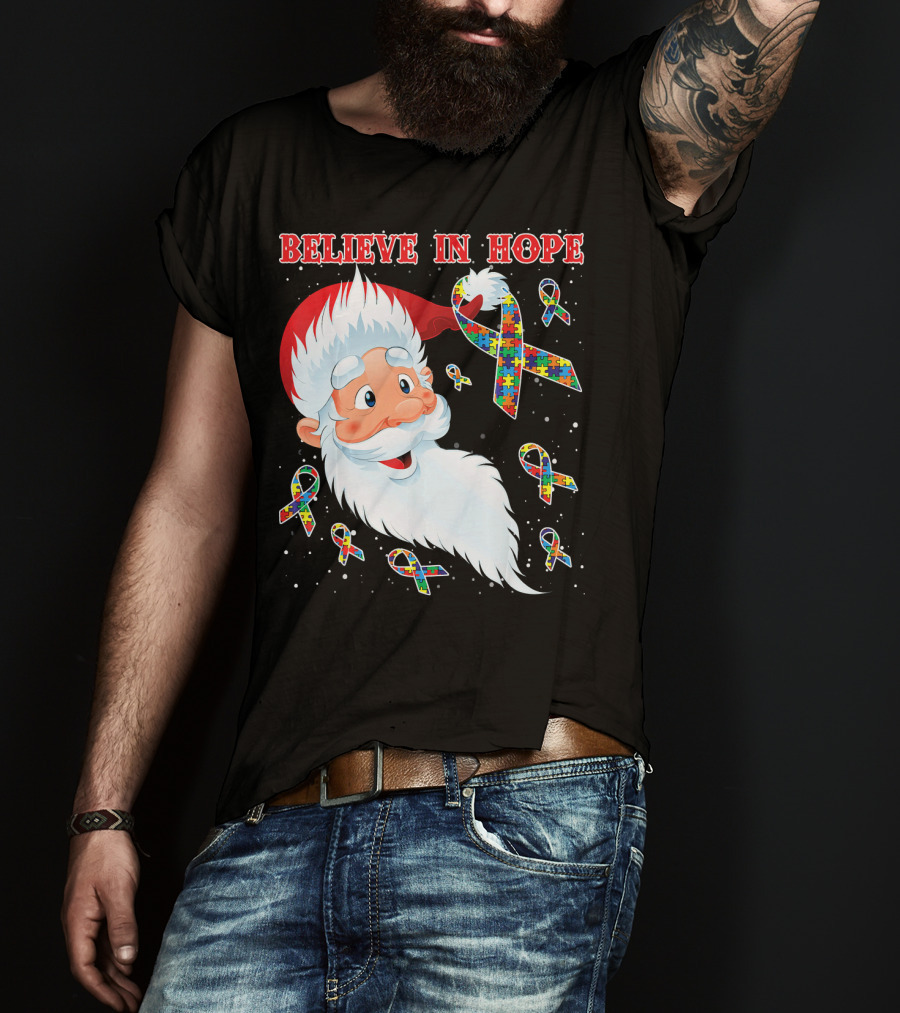 Believe In Hope Funny Santa Moon Autism Awareness T-Shirt
