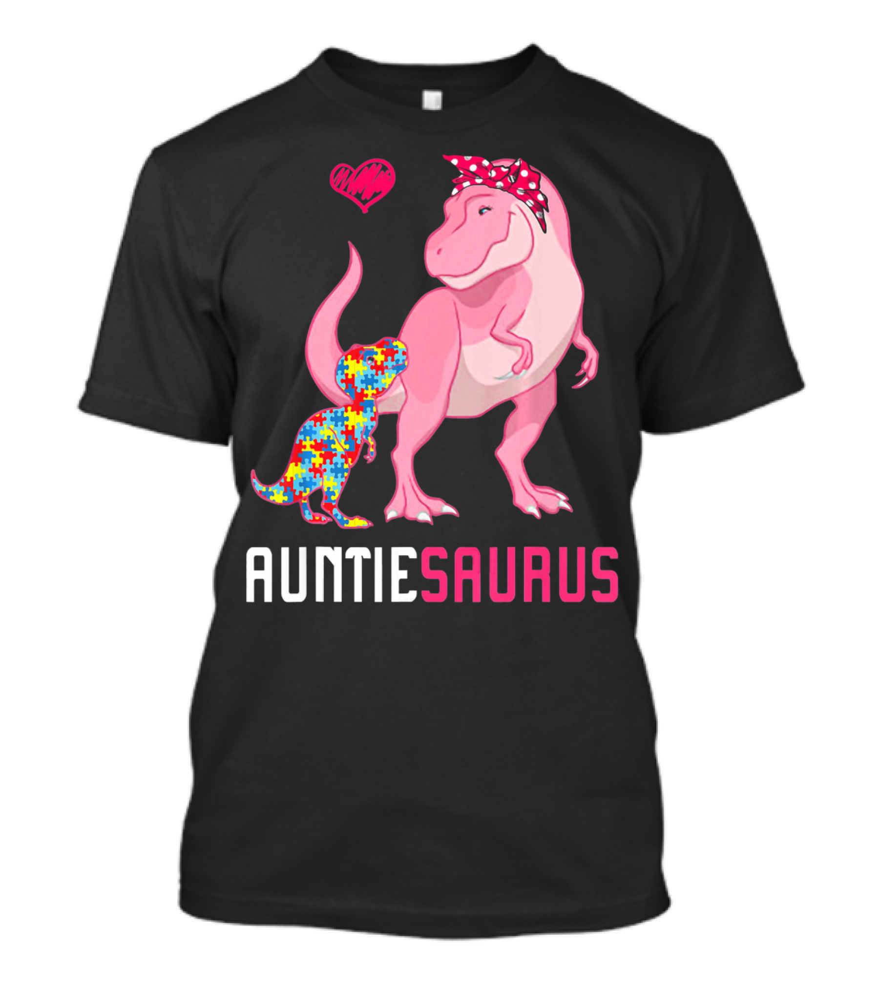 Auntiesaurus Dinosaur Puzzle Piece Heart Autism Awareness T-Shirt