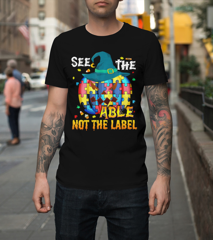 See The Able Not The Label Autism Awareness Halloween Puzzle Pumpkin T-Shirt