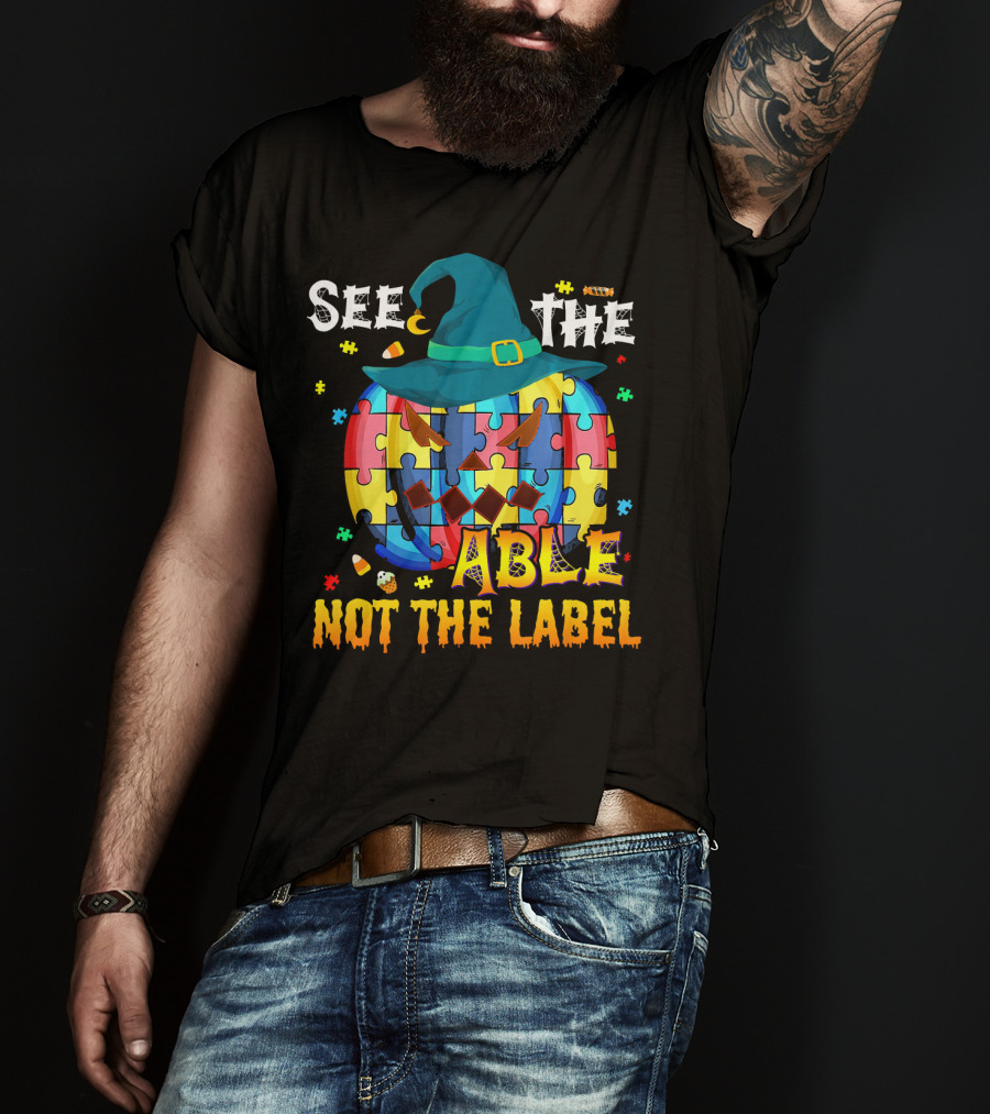 See The Able Not The Label Autism Awareness Halloween Puzzle Pumpkin T-Shirt