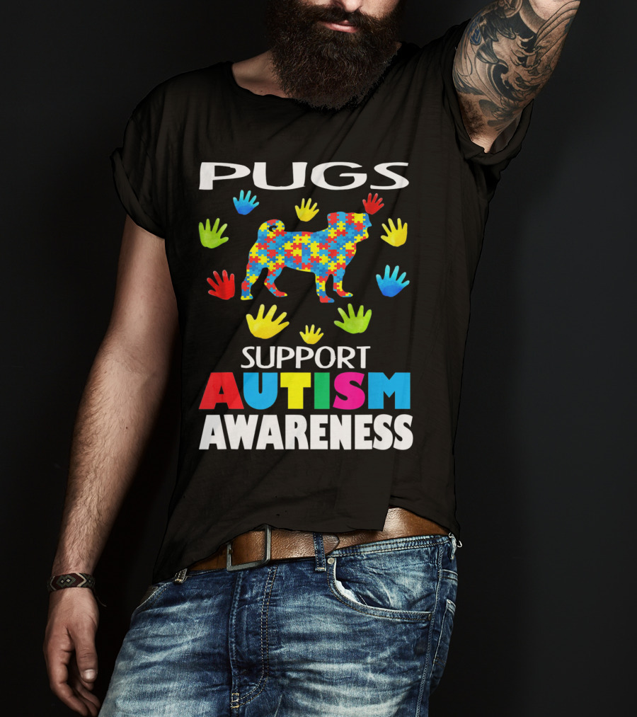 Pugs Support Autism Awareness Puzzle Handprints T-Shirt