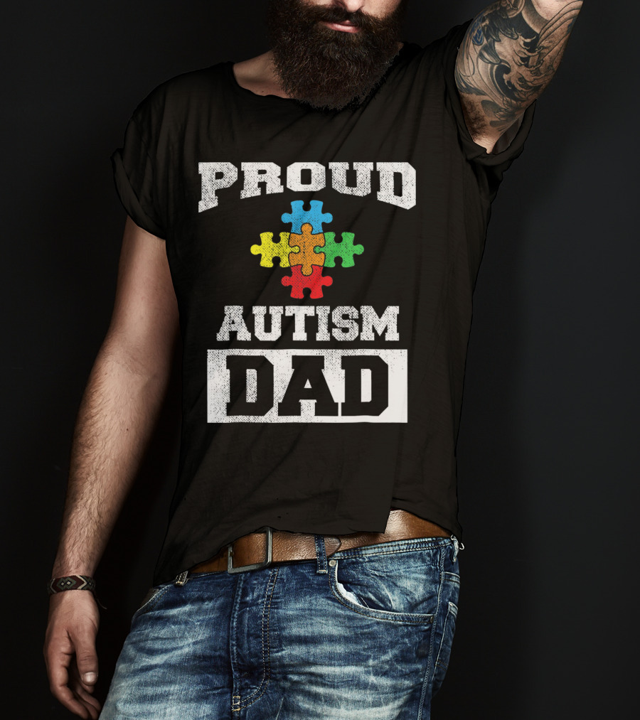Proud Autism Dad Puzzle Piece Autism Awareness T-Shirt