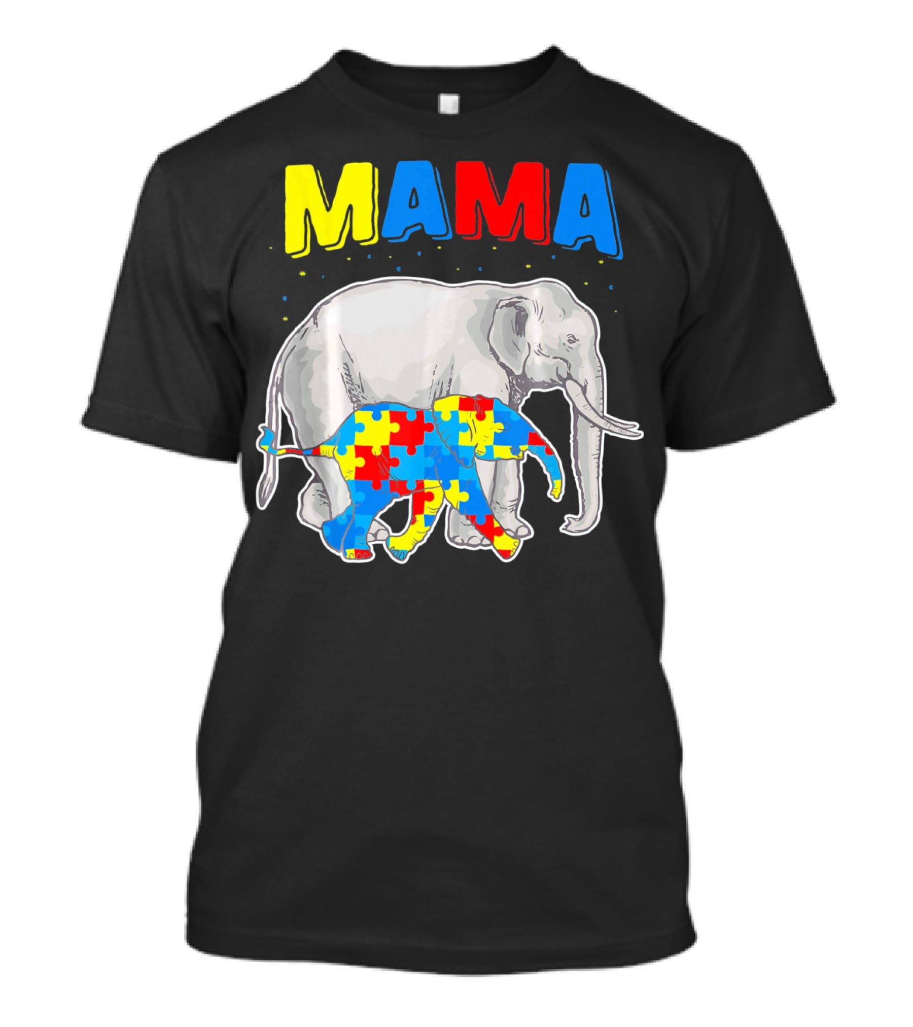 Mama Elephant Puzzle Piece Autism Awareness T-Shirt