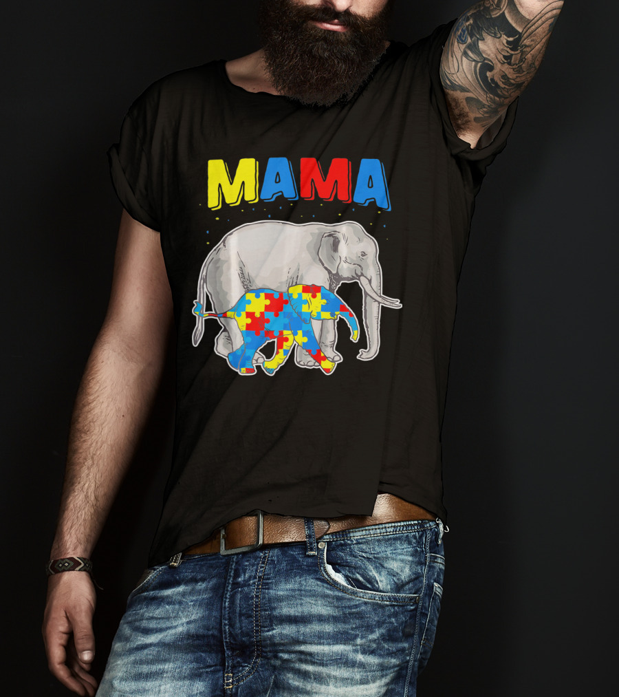 Mama Elephant Puzzle Piece Autism Awareness T-Shirt
