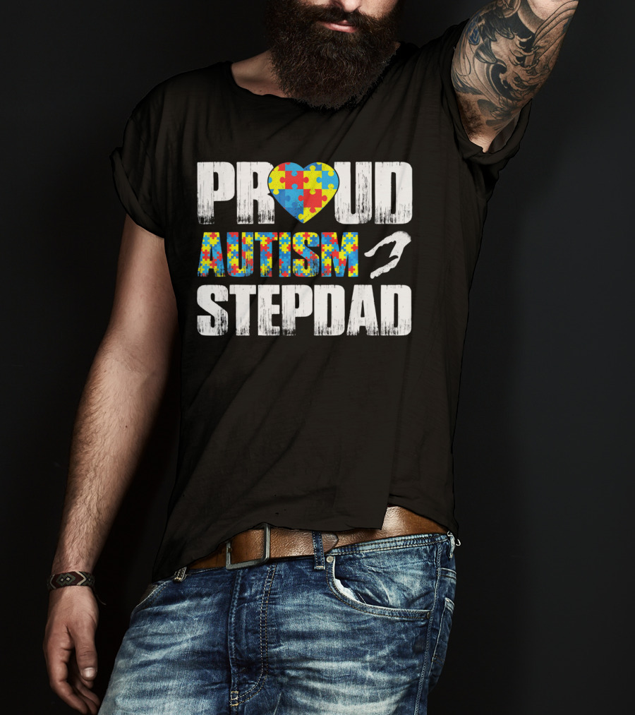 Proud Autism Stepdad Heart Puzzle T-Shirt