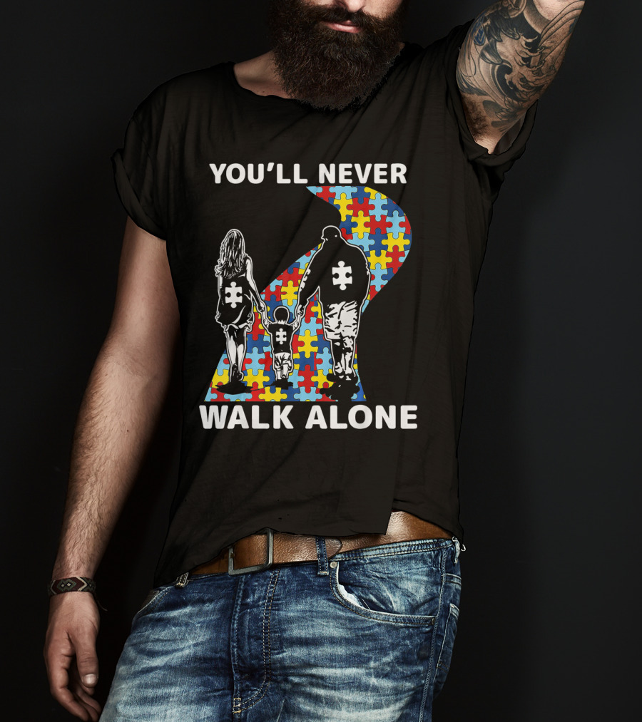 You'll Never Walk Alone Autism Awareness Family Puzzle Path T-Shirt
