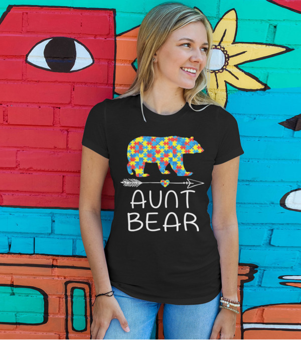 Aunt Bear Puzzle Autism Awareness T-Shirt