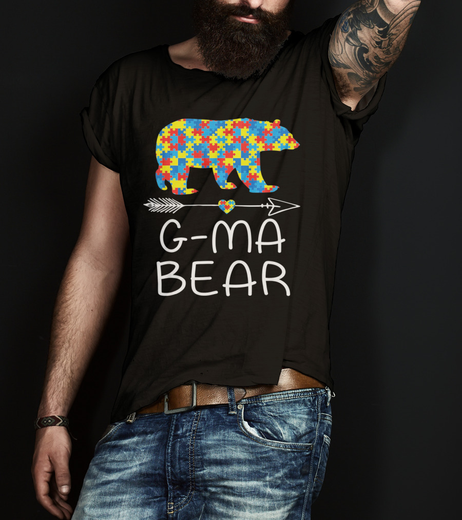 G-Ma Bear Autism Awareness Puzzle Pattern Arrow Heart T-Shirt