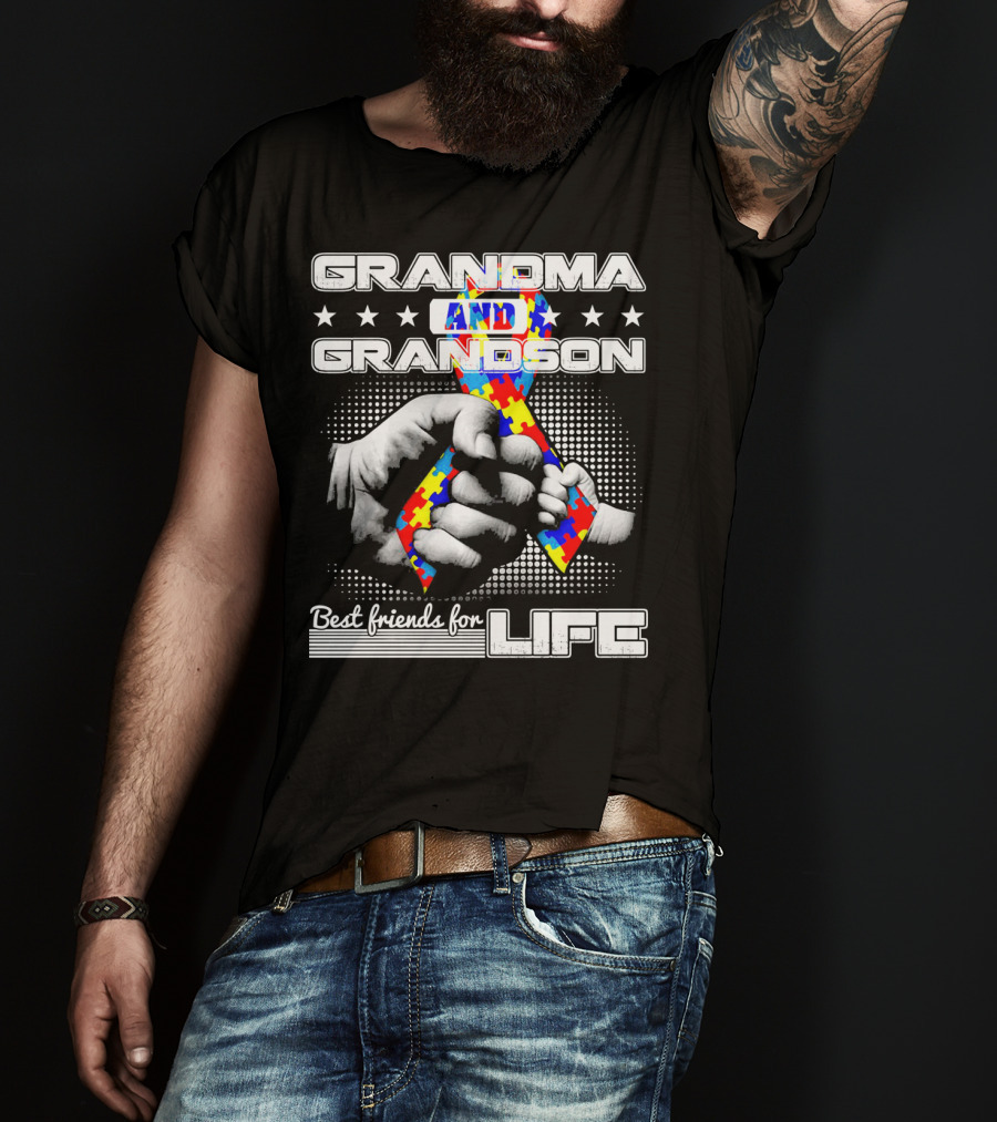 Grandma And Grandson Best Friends For Life Autism Puzzle T-Shirt
