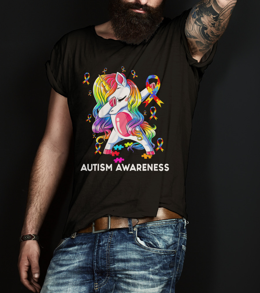 Autism Awareness Rainbow Unicorn With Puzzle T-Shirt