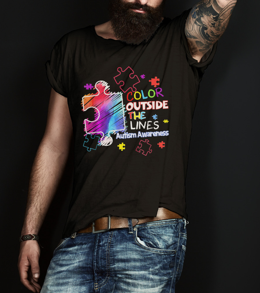 Color Outside The Lines Autism Awareness Puzzle Piece T-Shirt