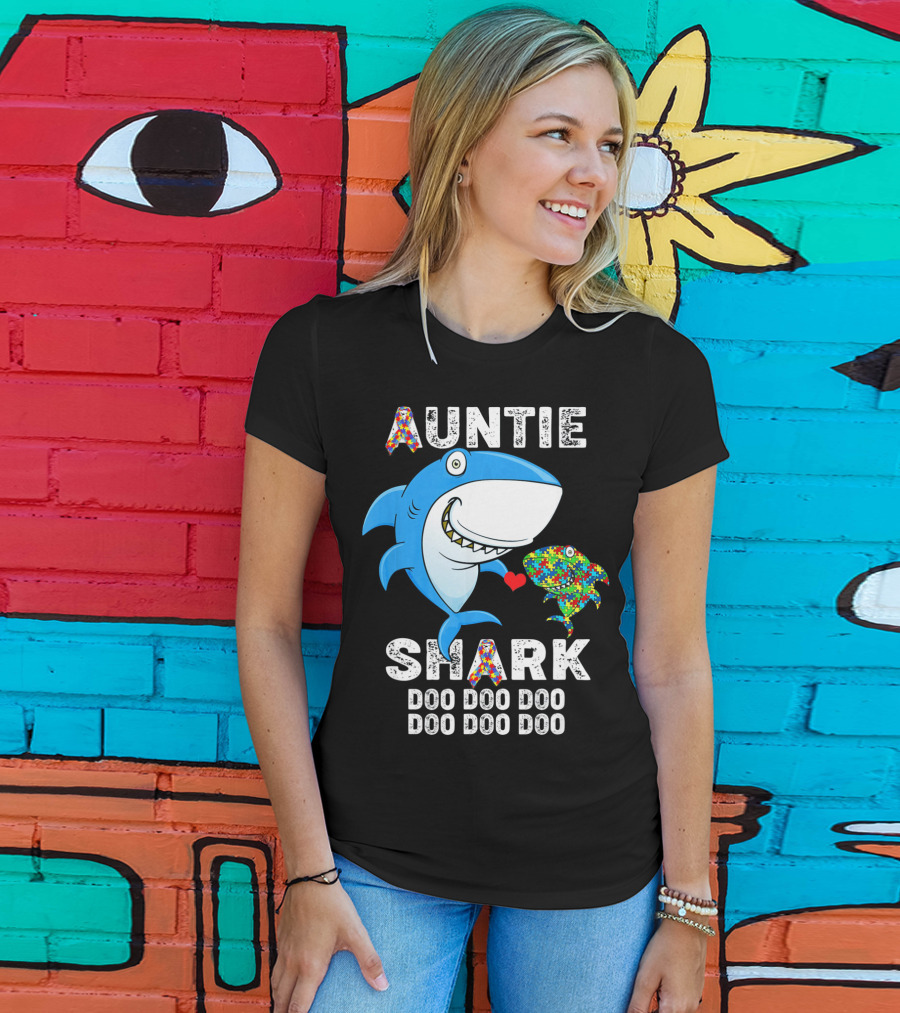 Auntie Shark Doo Doo Doo Autism Awareness Aunt T-Shirt