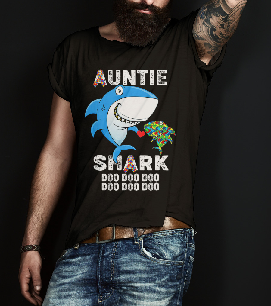 Auntie Shark Doo Doo Doo Autism Awareness Aunt T-Shirt