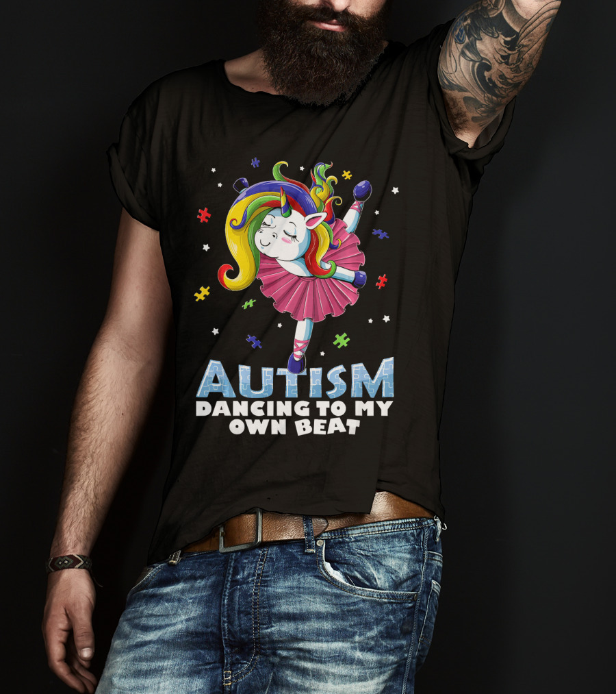 Autism Dancing To My Own Beat Unicorn With Puzzles T-Shirt