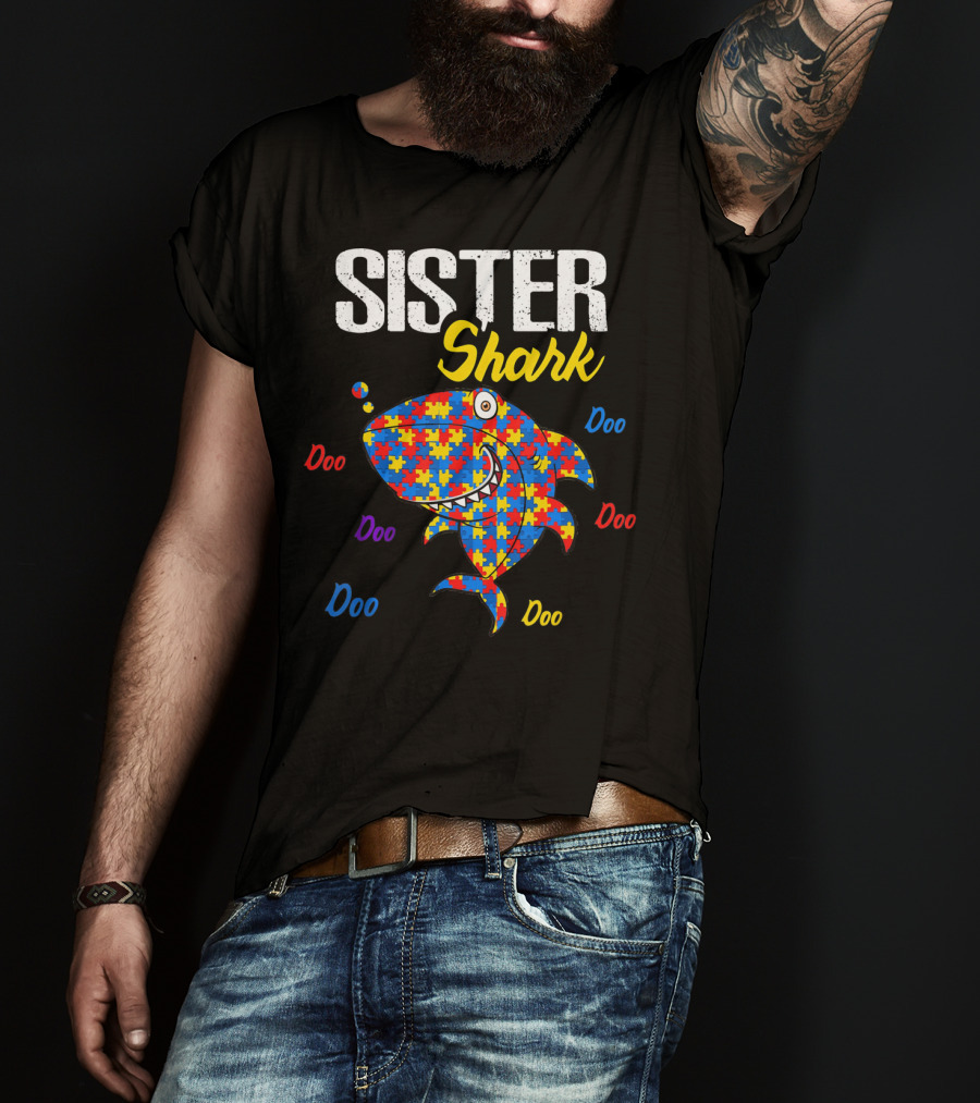Sister Shark Autism Aware Puzzle Doo Doo T-Shirt