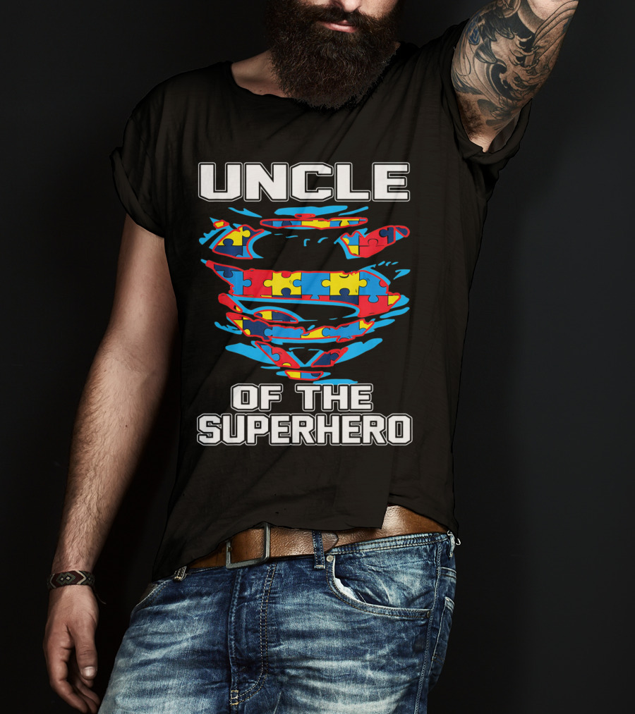 Uncle Autism Superhero Puzzle Logo Awareness T-Shirt