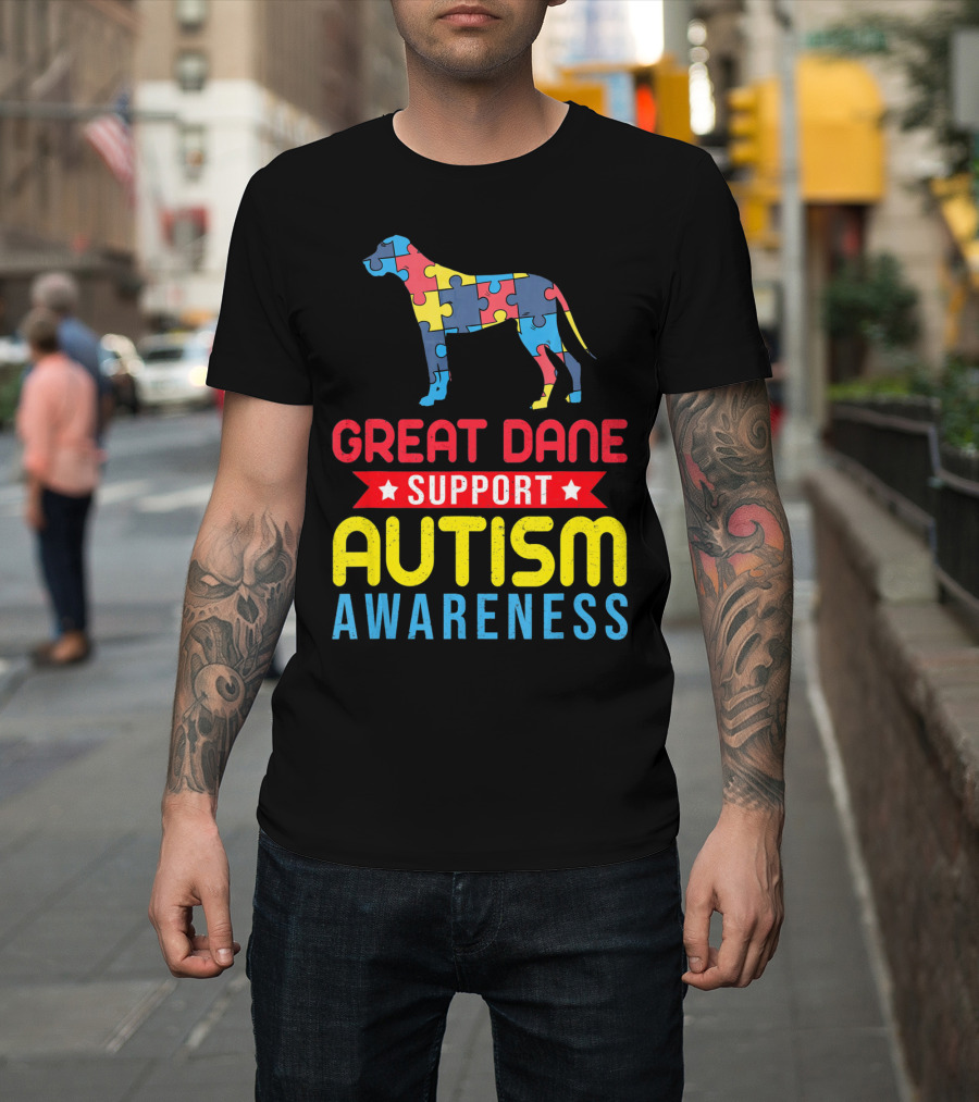 Great Dane Autism Awareness Support Puzzle T-Shirt