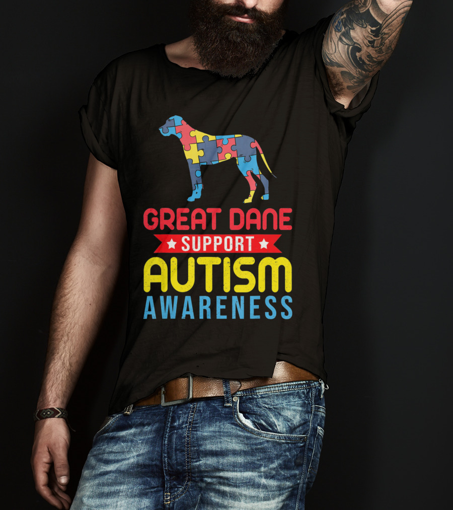 Great Dane Autism Awareness Support Puzzle T-Shirt