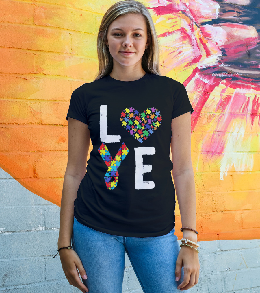 Love Autism Awareness DadK Heart Puzzle T-Shirt
