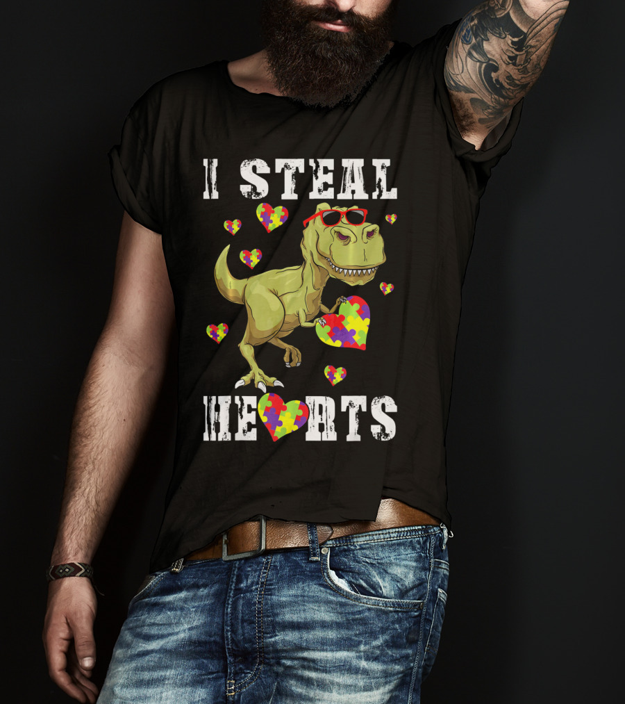 I Steal Hearts Dinosaur Autism Awareness Kids T-Shirt