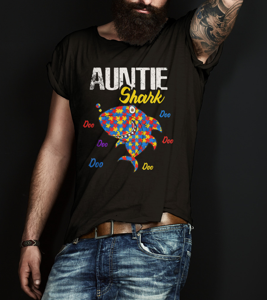 Auntie Shark Autism Awareness Doo Doo Puzzle T-Shirt