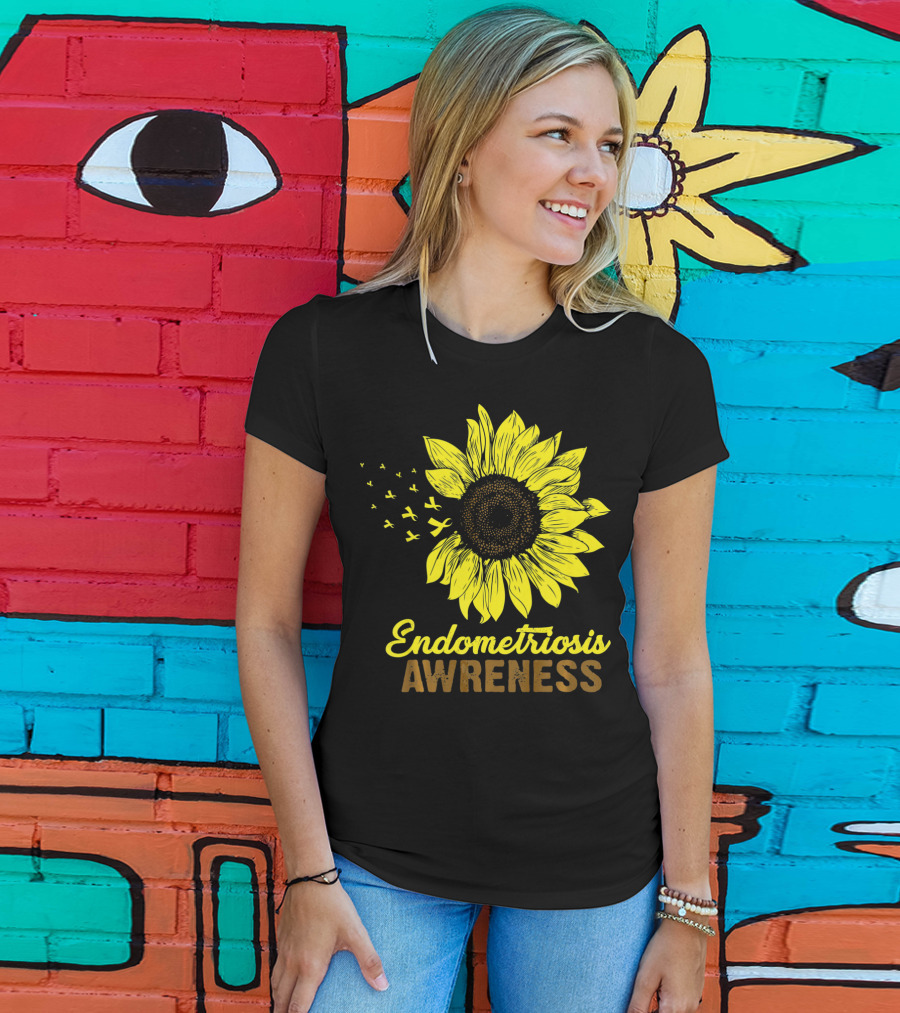 Endometriosis Awareness Yellow Ribbon Sunflower T-Shirt