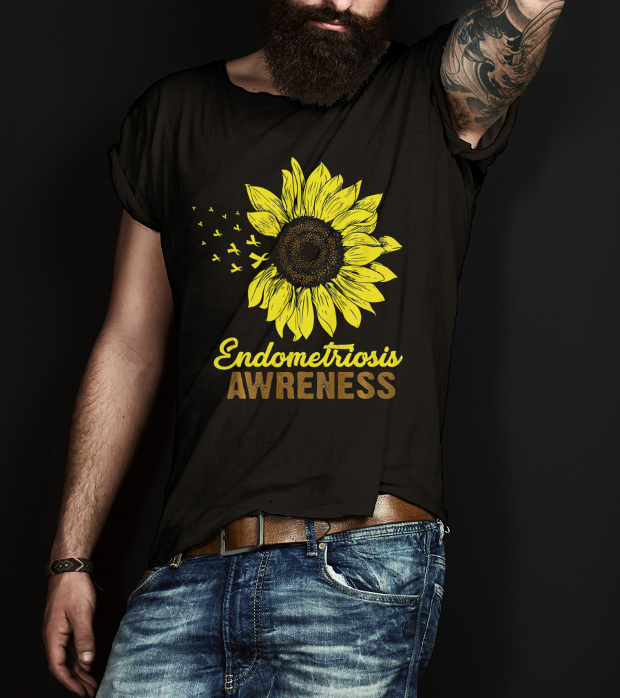 Endometriosis Awareness Yellow Ribbon Sunflower T-Shirt