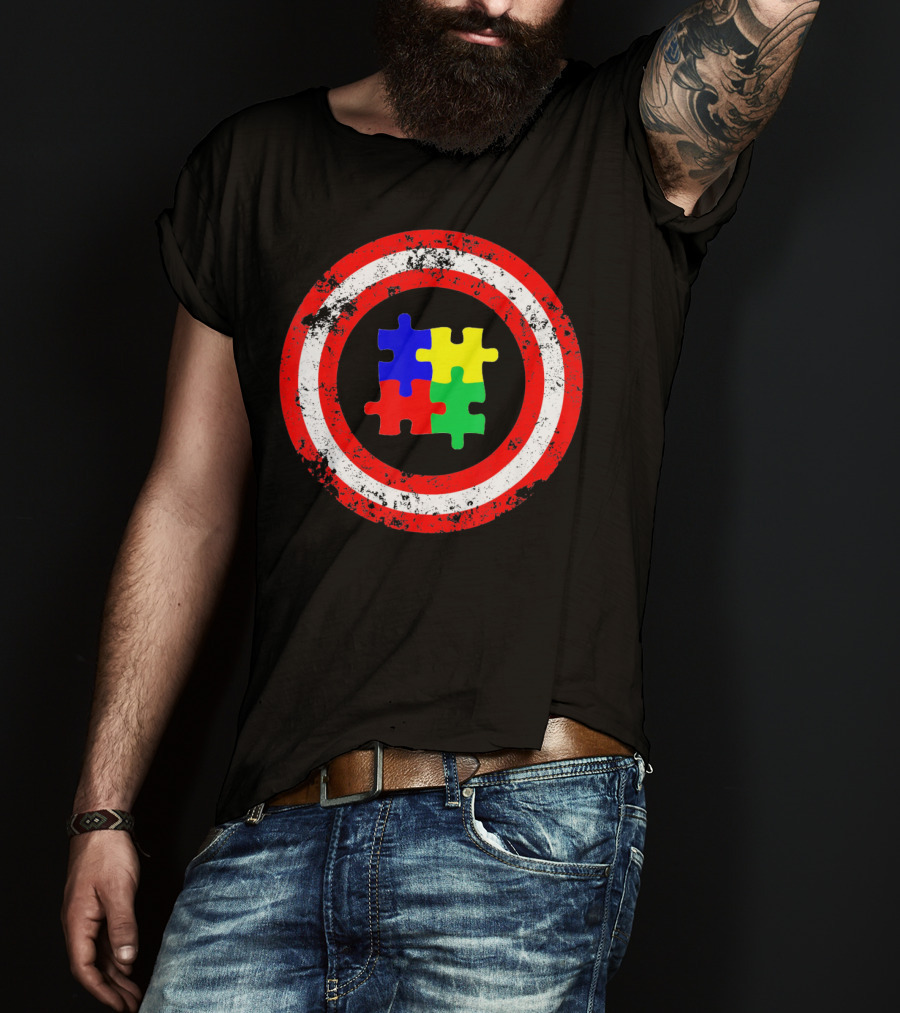Captain Autism Awareness Shield Puzzle T-Shirt