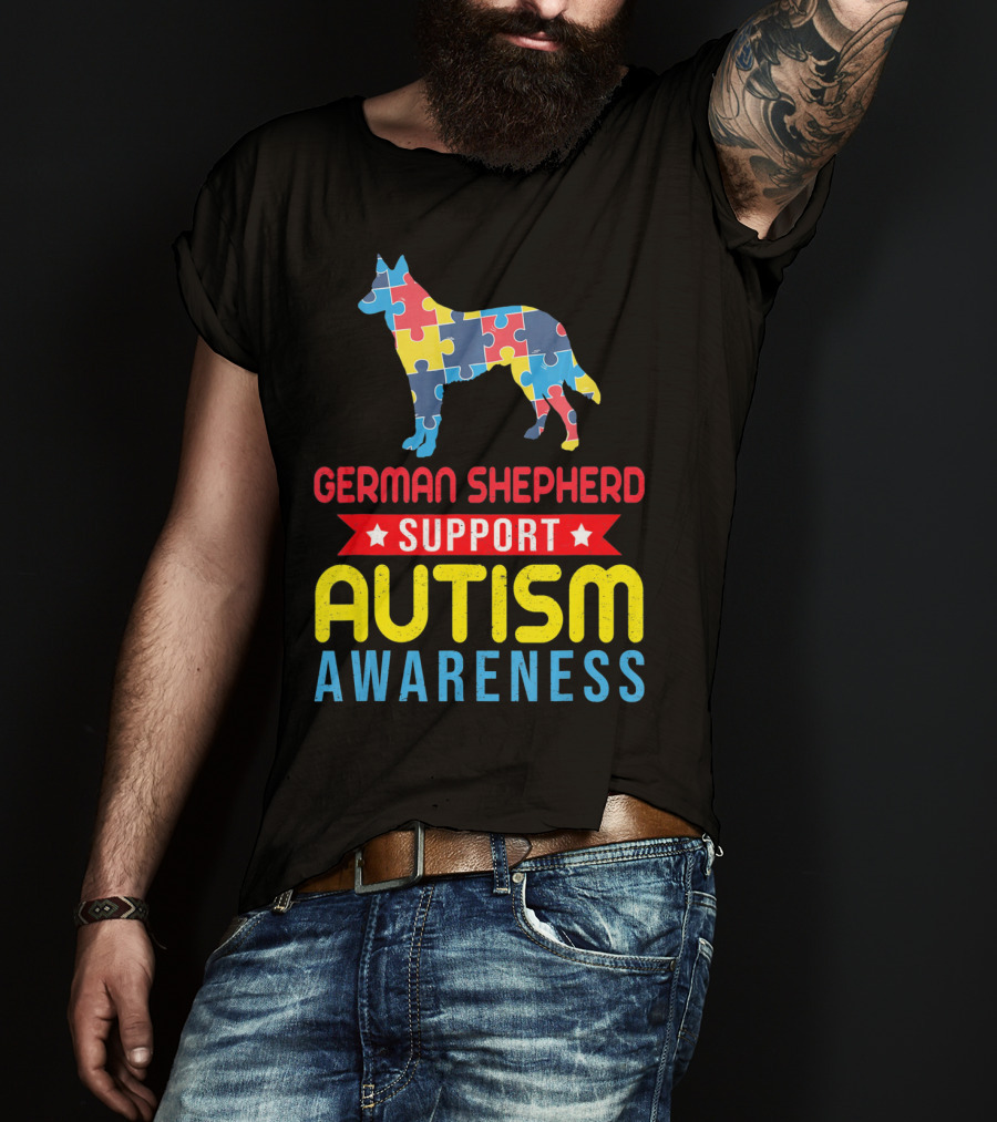 German Shepherd Puzzle Support Autism Awareness T-Shirt