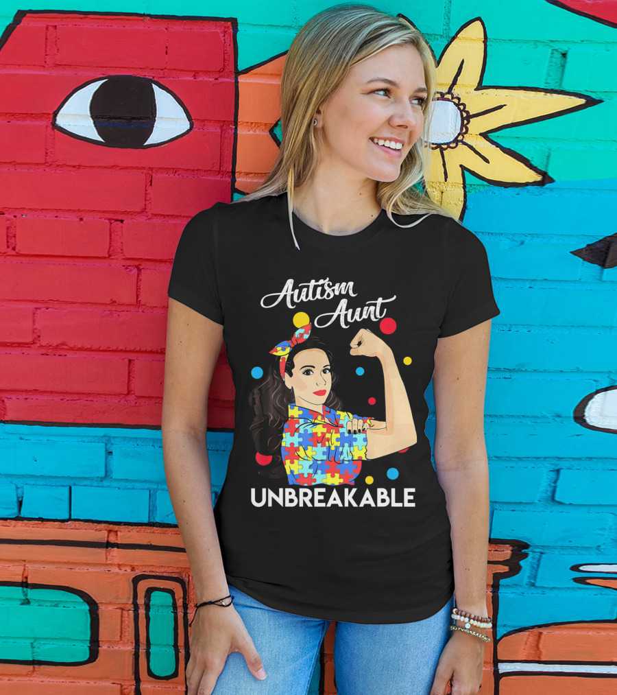 Autism Aunt Unbreakable Puzzle Pattern Awareness T-Shirt
