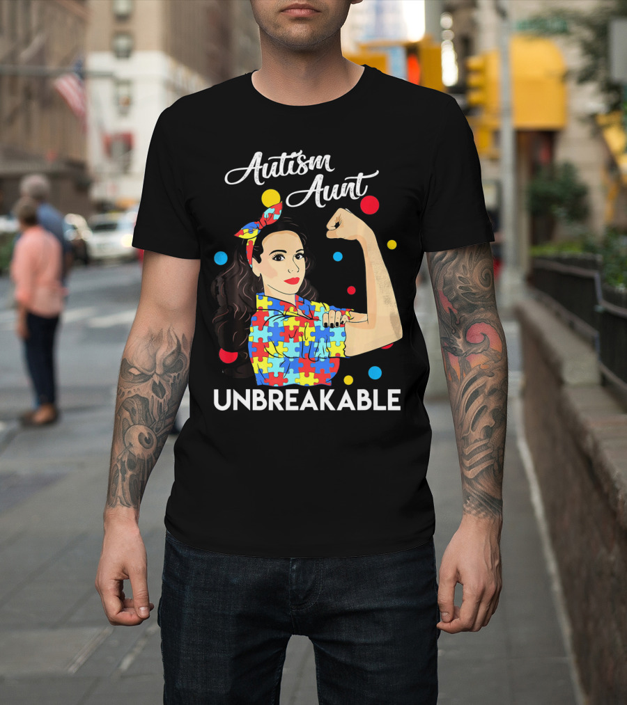 Autism Aunt Unbreakable Puzzle Pattern Awareness T-Shirt
