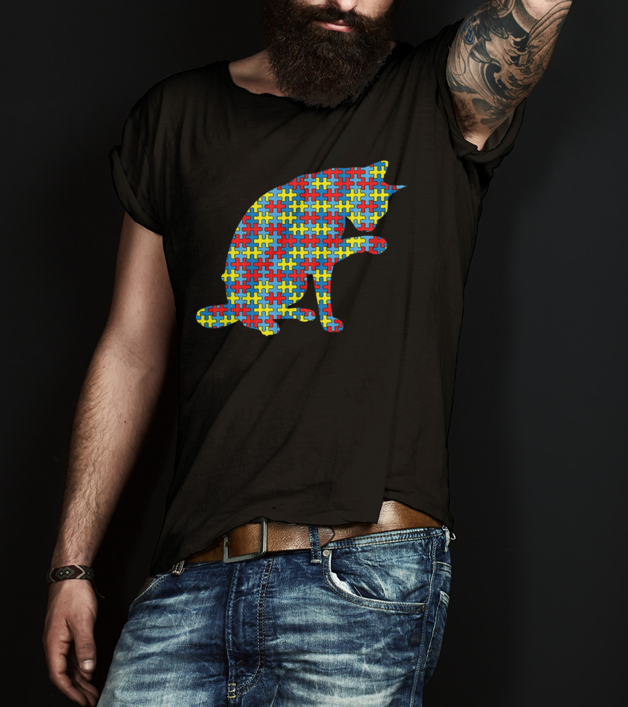 Abyssinian Autism Awareness Kitten Puzzle T-Shirt