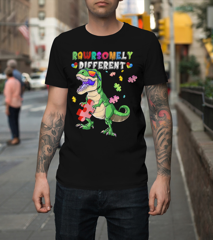 Rawrsomely Different Dinosaur Autism Awareness Puzzle T-Shirt