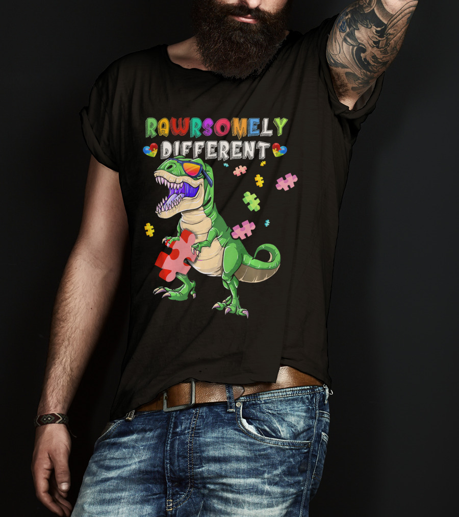 Rawrsomely Different Dinosaur Autism Awareness Puzzle T-Shirt