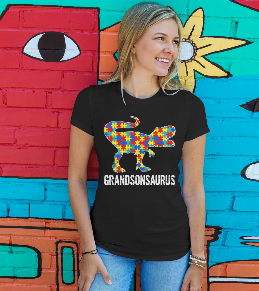 Grandsonsaurus Autism Puzzle Dinosaur Strong T-Shirt
